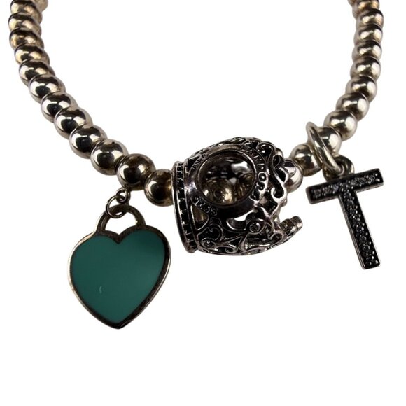 Tiffany & Co. AG925 Womens Silver-Tone Beaded Charm Bracelet With Heart & Cross - Picture 4 of 11